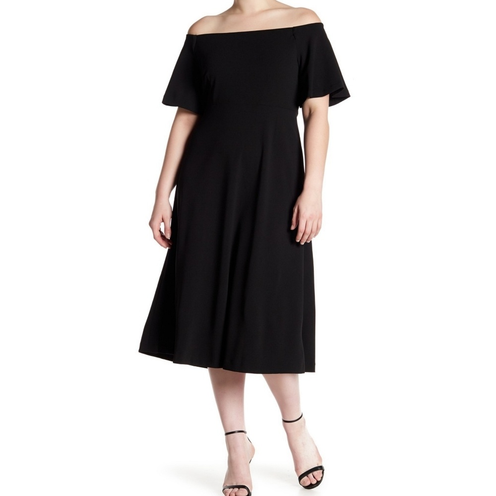 Sharagano Off-the-Shoulder Crepe Dress